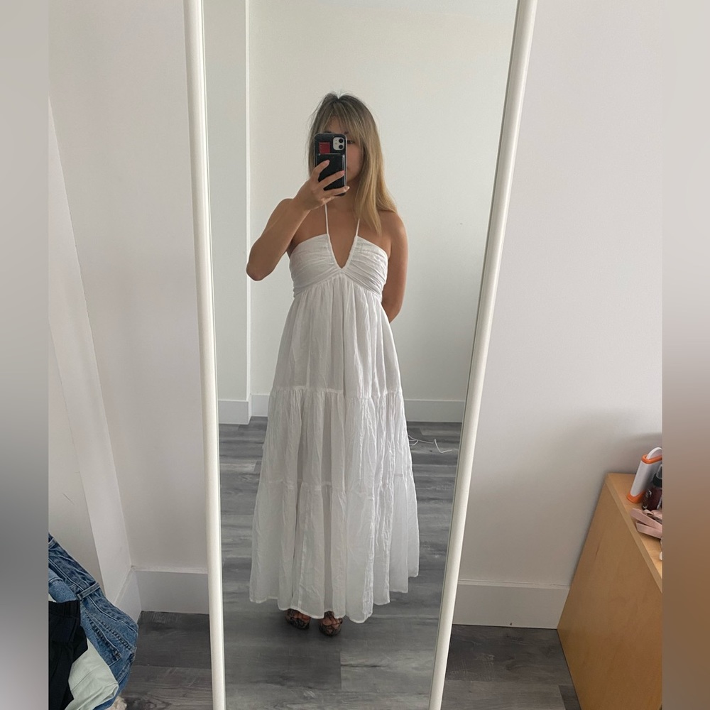 AE White Ruched Halter Midi Dress